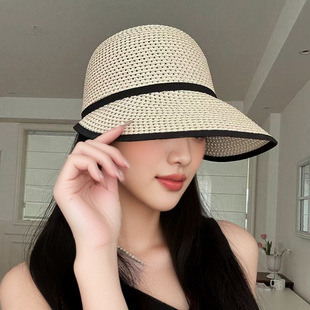 草编马术帽女夏季时尚气质出游大檐草帽子海边沙滩遮脸遮阳防晒帽