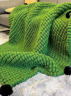 球球线毯子围巾手工diy材料包沙发坐垫豆豆粗毛线毛绒盖毯沙发毯