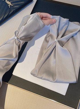 高级感绸缎珍珠扣防晒袖套女知性上班族办公室护袖开车遮阳护臂