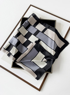 东大门新款缎面仿真丝波点丝巾女印花简约高级黑白风薄款方巾围巾