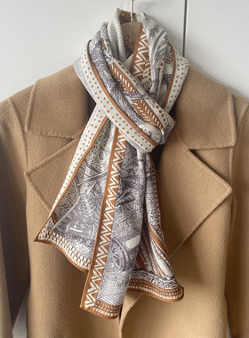 冬季真丝羊毛围巾女生高级感气质百搭长条羊毛羊绒围巾围脖