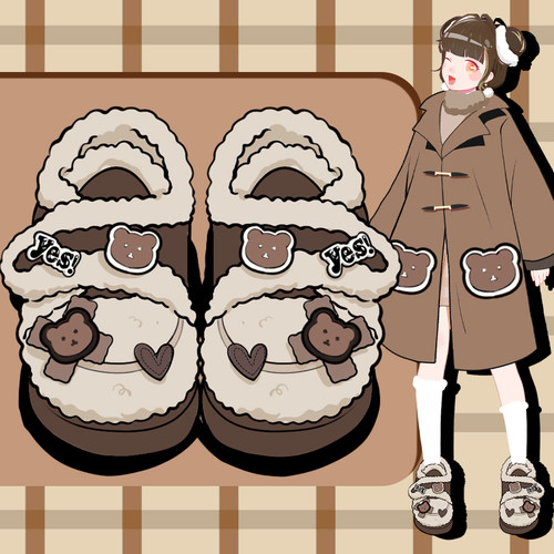 羊羔毛加绒加厚可爱棉鞋