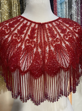 旗袍深红色红色百搭重工流苏结婚婚礼订婚礼服高端礼服披肩外披