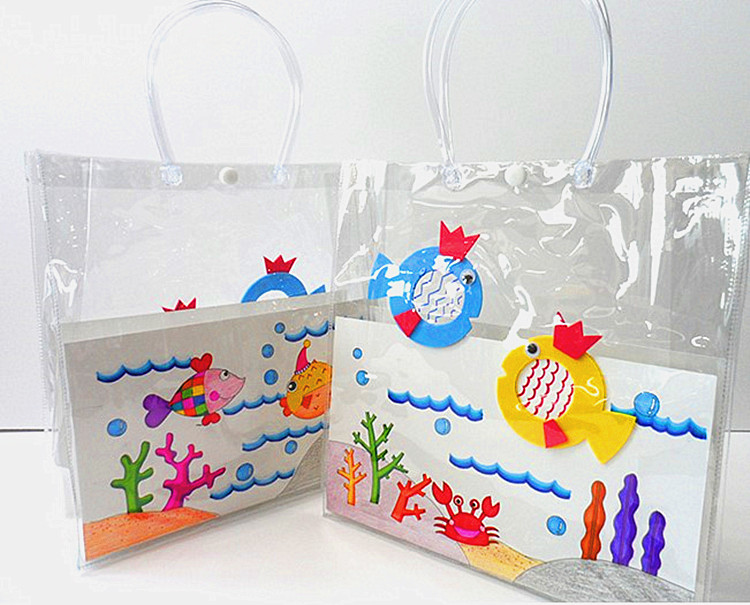 透明手提袋包包儿童创意美术材料手工diy绘画画画涂色涂鸦手提袋