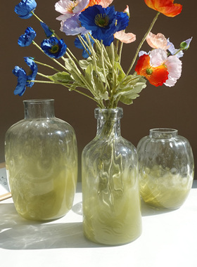 渐变青绿手工玻璃花瓶家居摆件