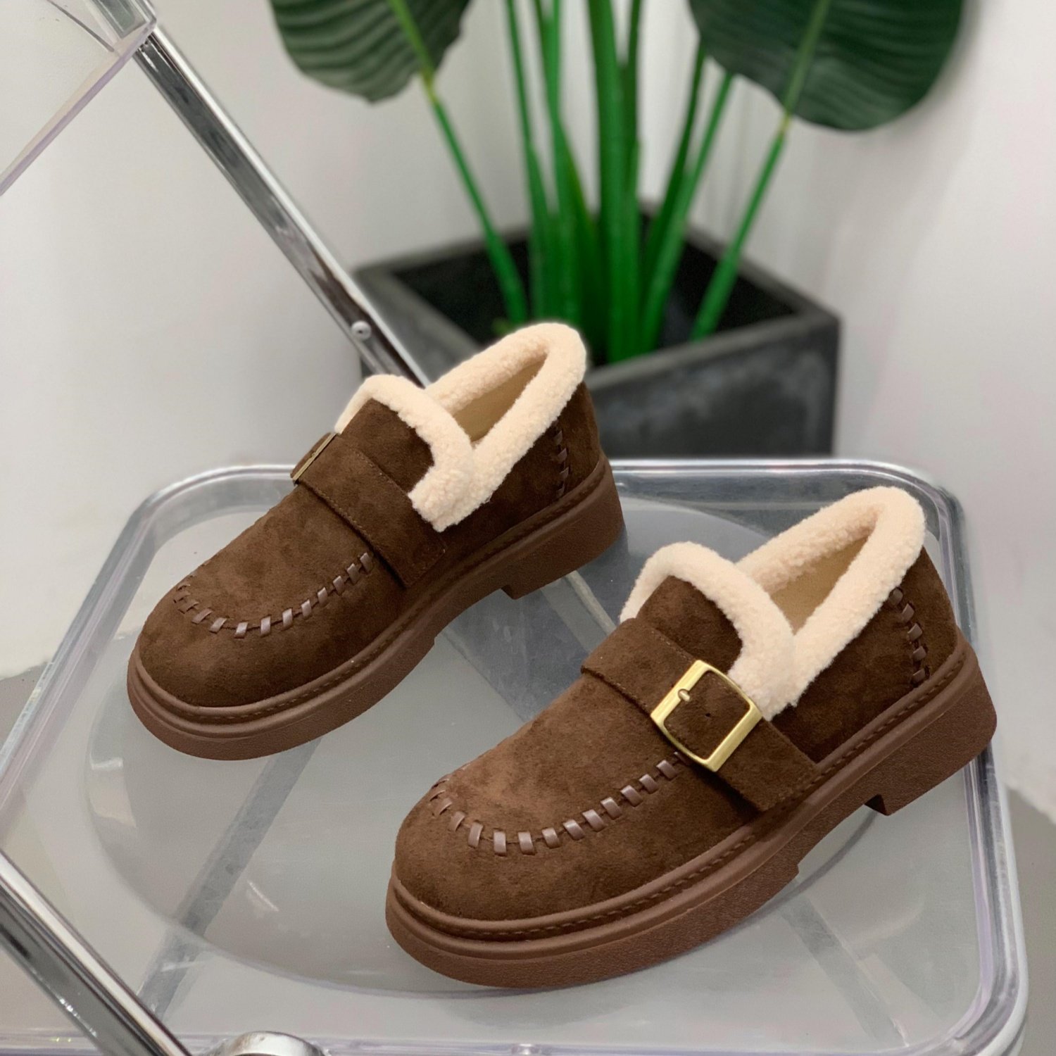 加绒乐福鞋女2025年冬季平底棉靴圆头百搭休闲鞋潮流一脚蹬单鞋,女鞋,乐福鞋（豆豆鞋）,淘宝优惠券,粉丝福利购,淘宝优惠卷