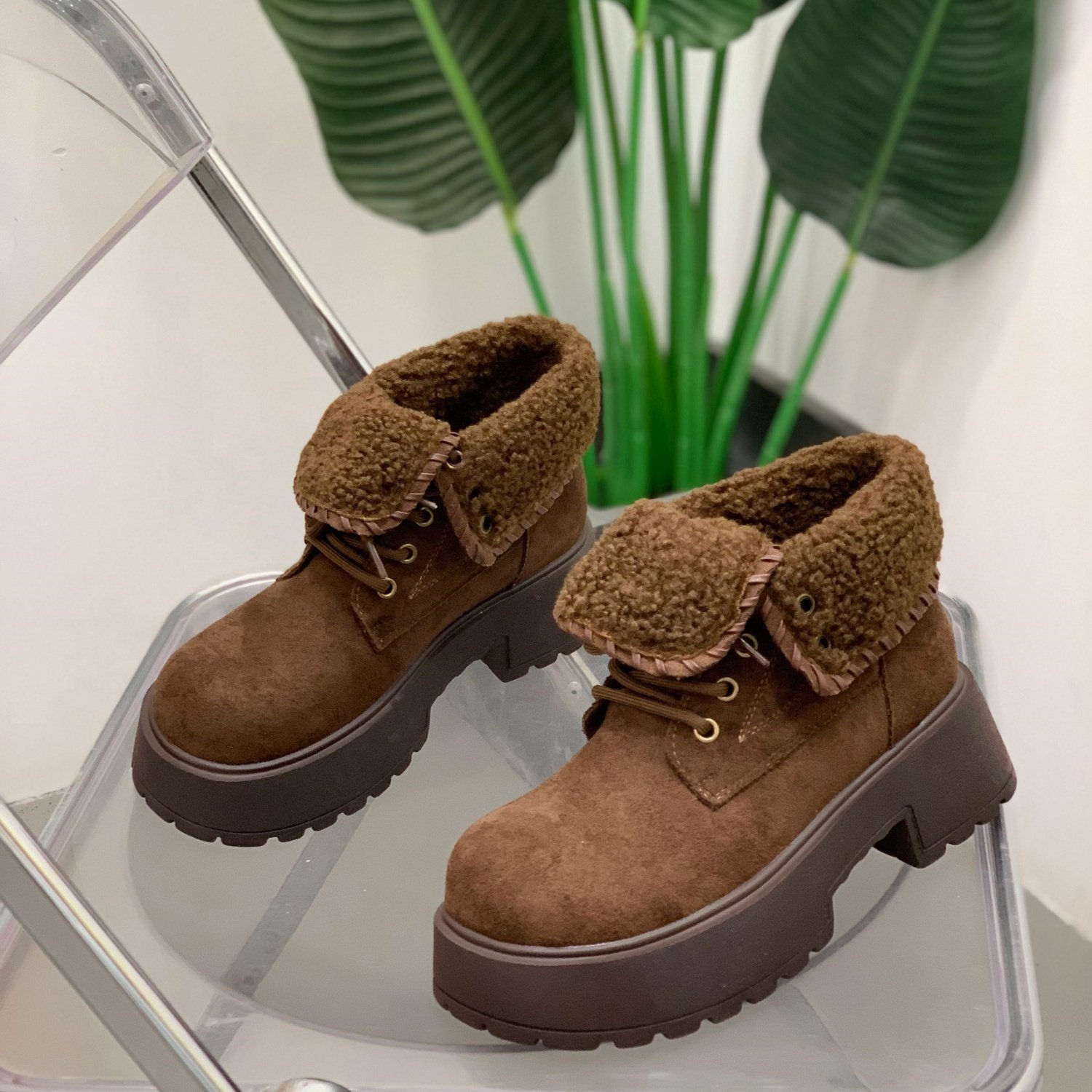 增高厚底翻毛边马丁靴女2025年冬季新款棉鞋时尚休闲百搭显瘦短靴,女鞋,马丁靴,淘宝优惠券,粉丝福利购,淘宝优惠卷