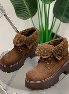 增高厚底翻毛边马丁靴女2025年冬季新款棉鞋时尚休闲百搭显瘦短靴