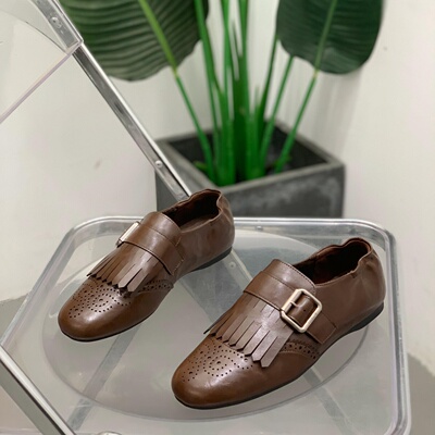 加绒超火平底小皮鞋流苏单鞋女