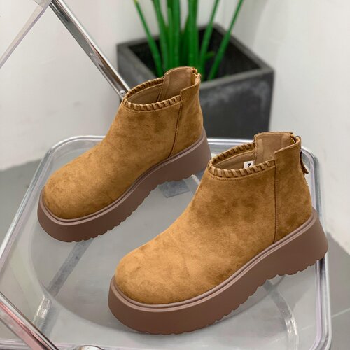 厚底绒面马丁靴后拉链勃肯小短靴