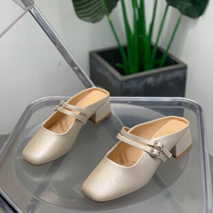 浅口玛丽珍鞋女2026年春季包头半拖鞋女百搭单鞋英伦风软底小皮鞋