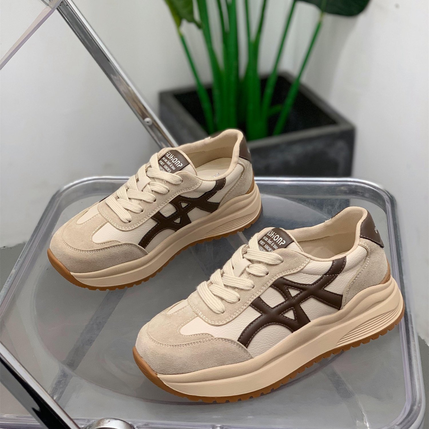 时尚百搭复古拼色真皮厚底德训鞋女2025秋季新款时尚学生轻便板鞋,女鞋,时尚休闲鞋,淘宝优惠券,粉丝福利购,淘宝优惠卷