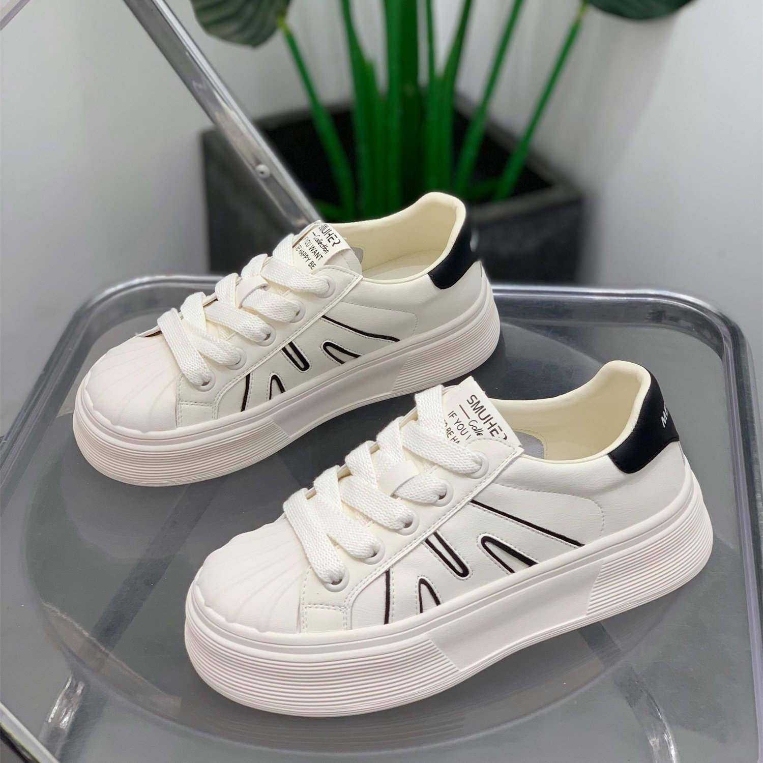 真皮百搭经典设计感厚底小白鞋女2025年秋季新款轻便舒适休闲板鞋,女鞋,时尚休闲鞋,淘宝优惠券,粉丝福利购,淘宝优惠卷