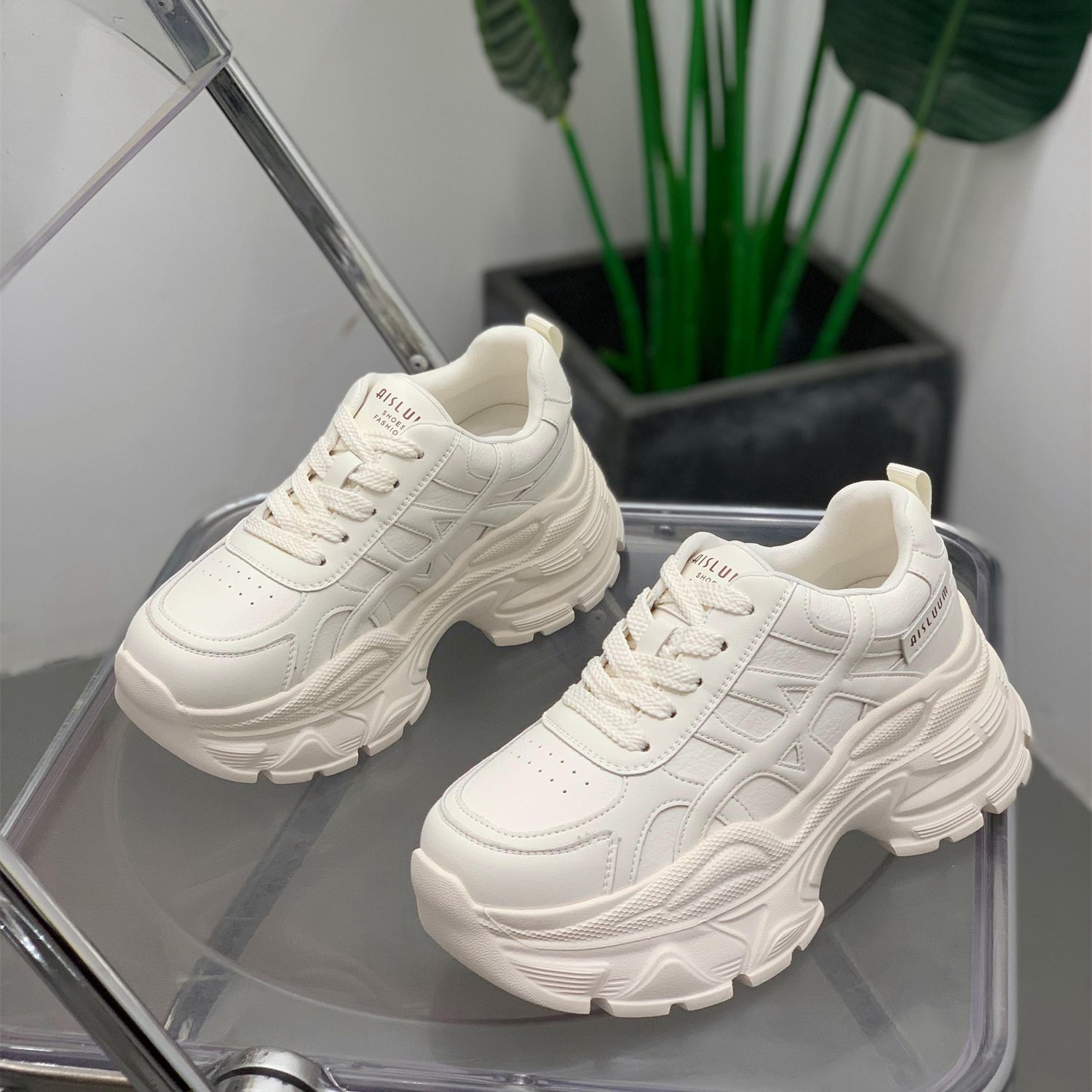 小众时尚百搭真皮厚底老爹鞋女2025秋冬新款舒适拼接休闲运动鞋,女鞋,时尚休闲鞋,淘宝优惠券,粉丝福利购,淘宝优惠卷