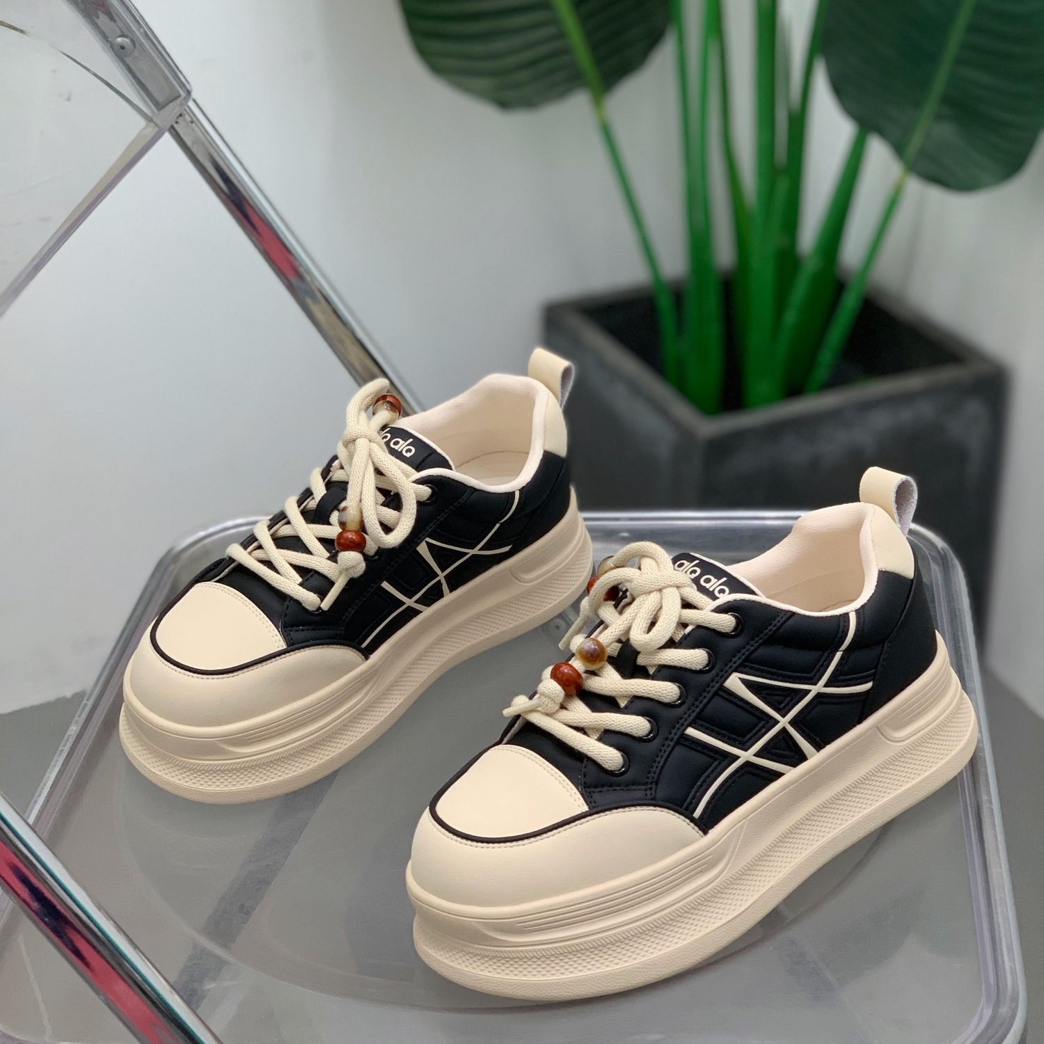 厚底增高拼色板鞋女百搭休闲