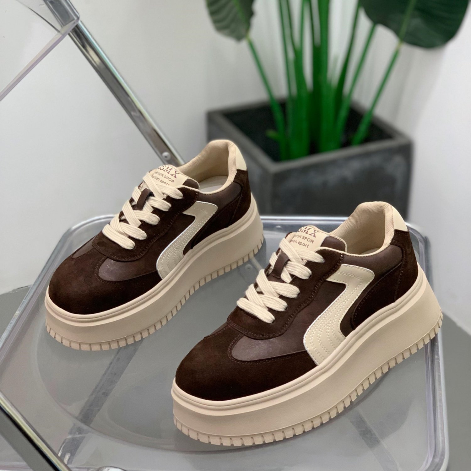 复古厚底板鞋女2025年冬季百搭系带松糕鞋增高显腿长轻便休闲鞋子,女鞋,时尚休闲鞋,淘宝优惠券,粉丝福利购,淘宝优惠卷