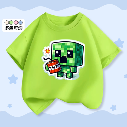 Minecraft我的世界t恤短袖儿童衣服夏季纯棉半袖上衣卡通男童体恤