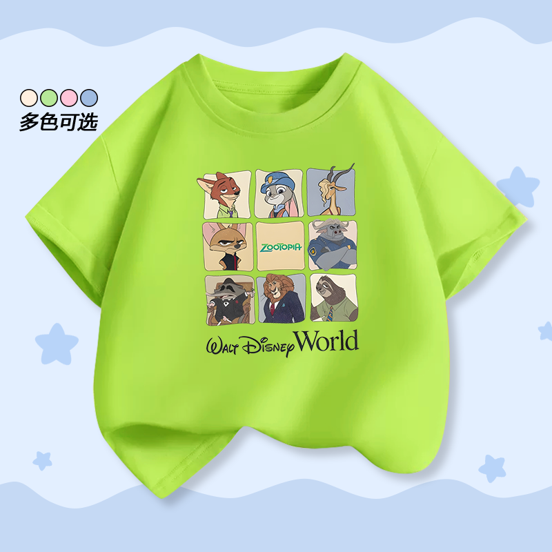 疯狂动物城尼克朱迪印花短袖T恤夏季新款男女儿童半袖上衣两件套,童装/婴儿装/亲子装,T恤,淘宝优惠券,粉丝福利购,淘宝优惠卷