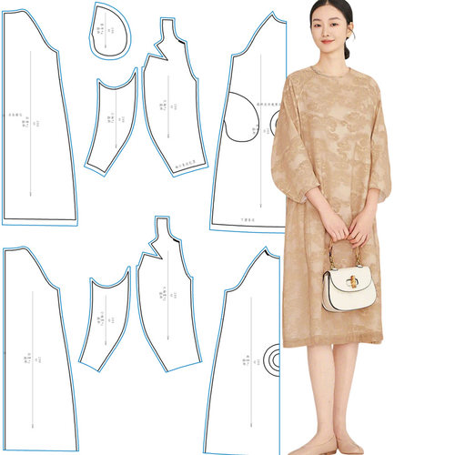 288中式改良提花连衣裙女2026春国风禅意茶服禅服裁剪纸样图纸