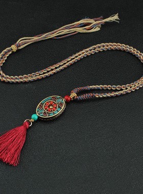 唐装T恤百搭简约复古项链民族风毛衣链男女国风衣服配饰挂件吊坠