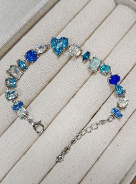 施华洛施家华子夏日海蓝显白清冷感奥地利进口水晶蓝色系手链