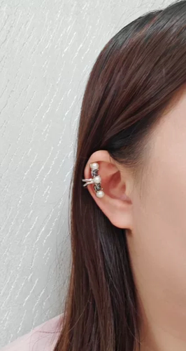 施家华子特别珍珠耳骨夹耳夹无耳洞可调节高级耳饰单只