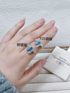 有925银版施家华子蝴蝶结镶椭圆钻可爱甜美活口女戒指