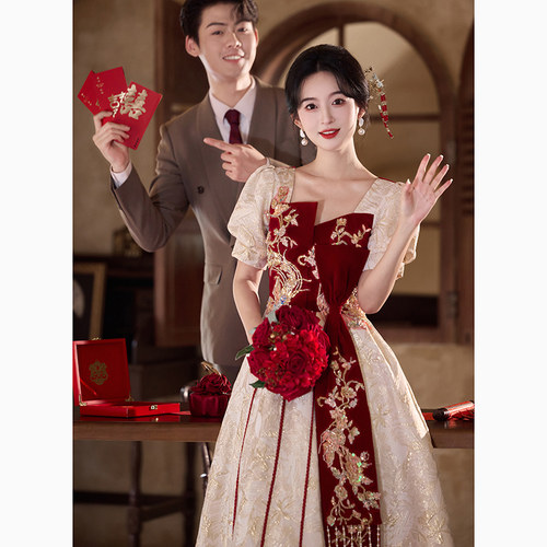 新娘敬酒服订婚礼服显瘦大码胖mm