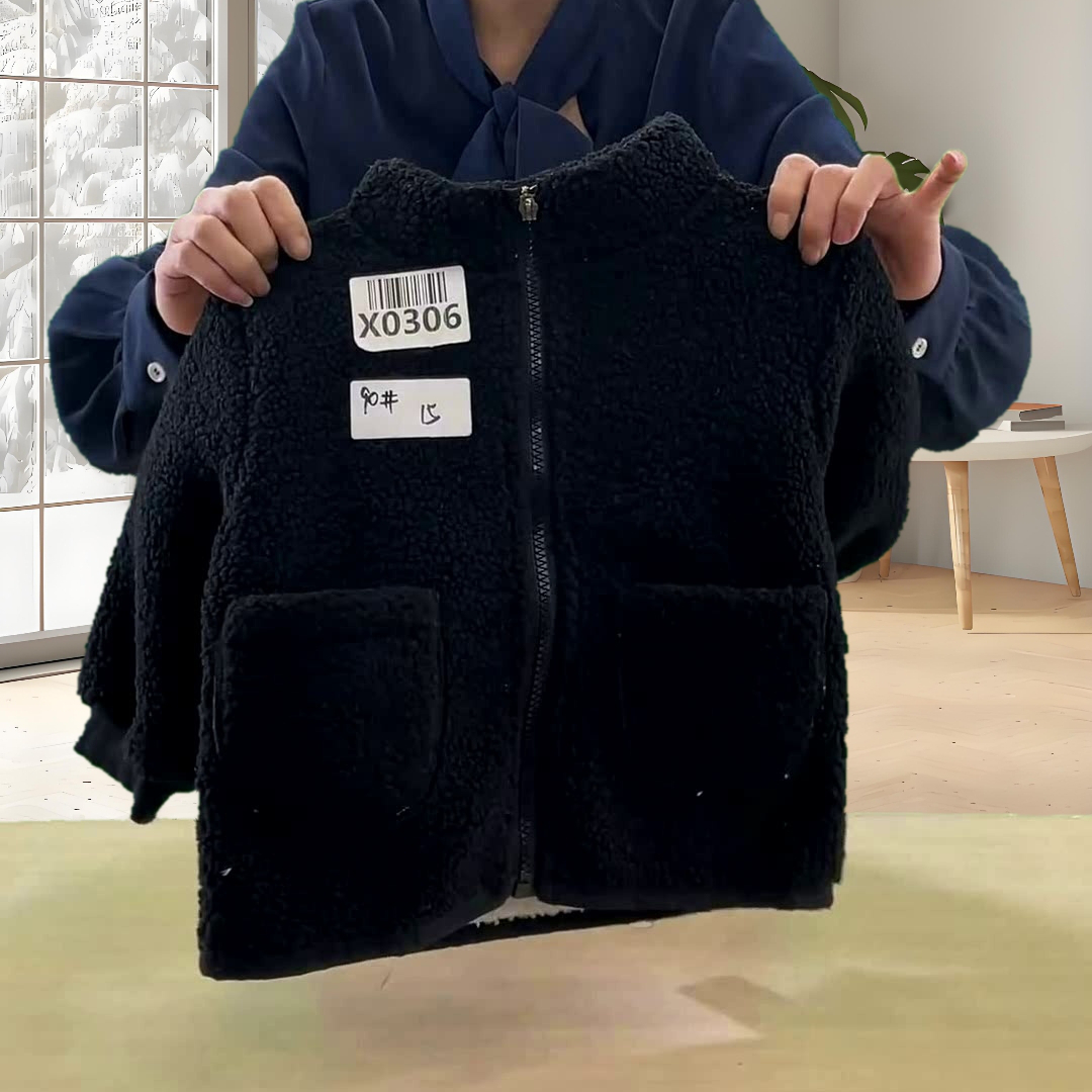 X0306黑色双面绒厚外套