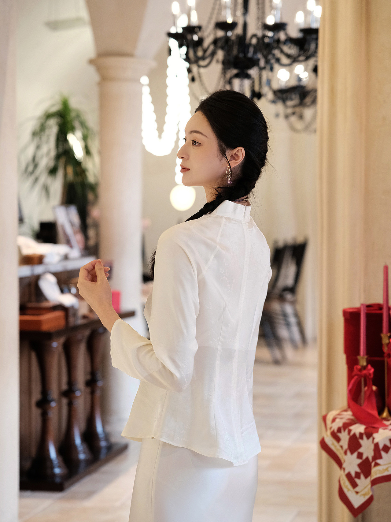 盛唐牡丹新中式盛唐婧真丝插肩暗纹提花衬衫上衣实际价格1580