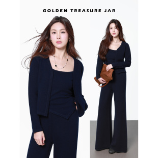 吊带阔腿裤 Golden 藏青色气质简约羊毛针织开衫 Jar 秋冬 Treasure