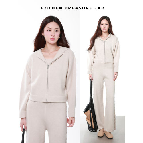 Golden Treasure Jar 羊毛针织卫衣+裤子两件套女秋冬季时尚套装