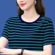 百搭上衣服汗衫 新款 纯棉短袖 t恤女中年妈妈条纹半袖 夏季 宽松大码