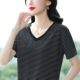 中年妈妈半袖 今年新款 体恤v领 t恤女装 上衣服宽松大码 夏装 纯棉短袖