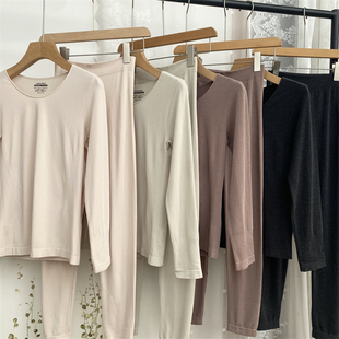 羽绒蚕丝大圆领轻柔薄款无痕恒温保暖内衣高弹秋衣秋裤打底套装女