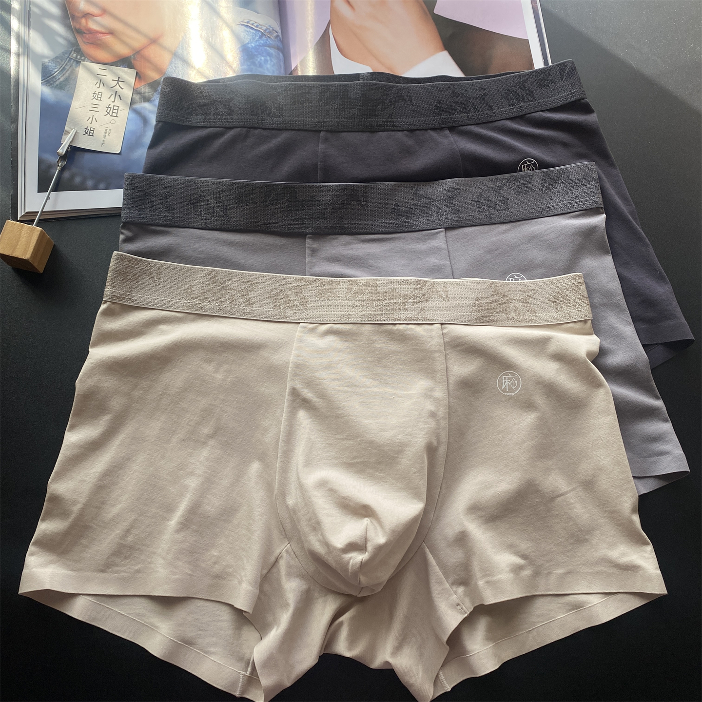 男士棉麻平角裤一片式剪裁