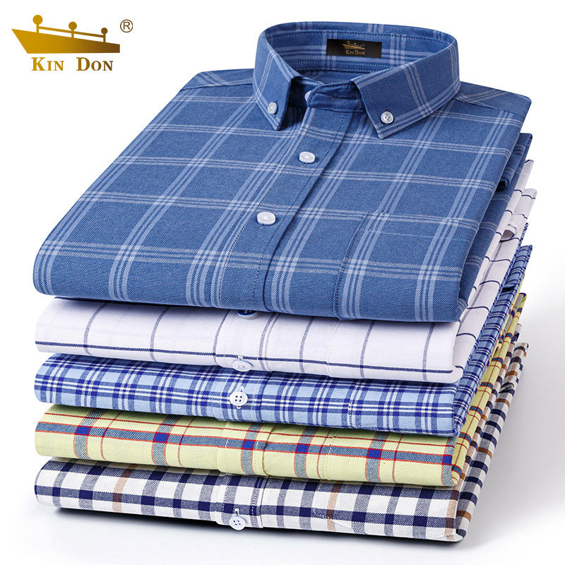 休闲大码格子中青年纯棉衬衣金盾