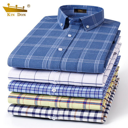 休闲大码格子中青年纯棉衬衣金盾