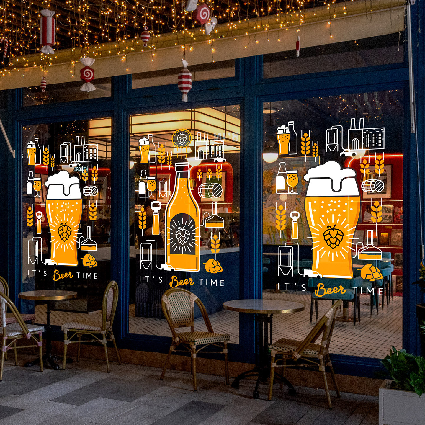 酒吧啤酒海报玻璃贴镂空静电窗花餐厅酒店吧台夜店布置装饰品门贴
