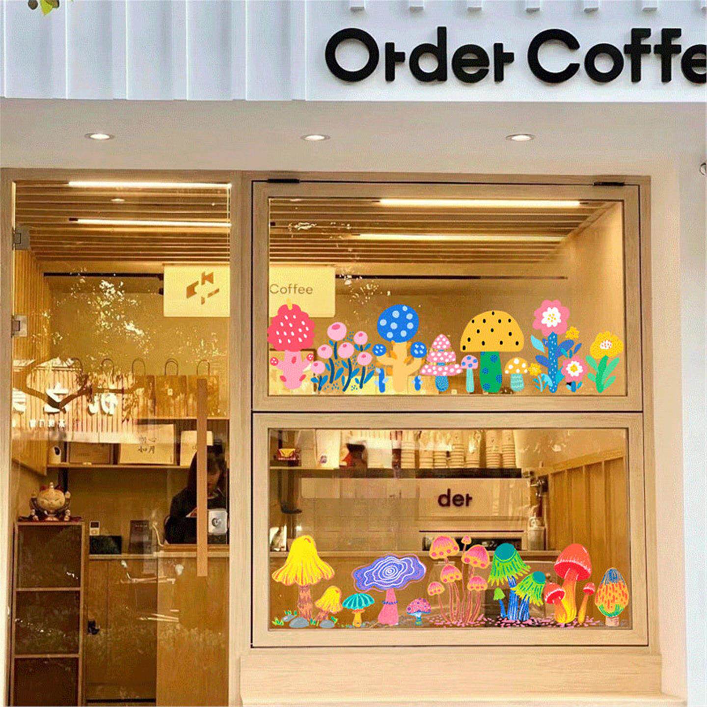 多巴胺花朵墙贴纸ins网红店铺玻璃门橱窗防撞踢脚线腰线静电贴画