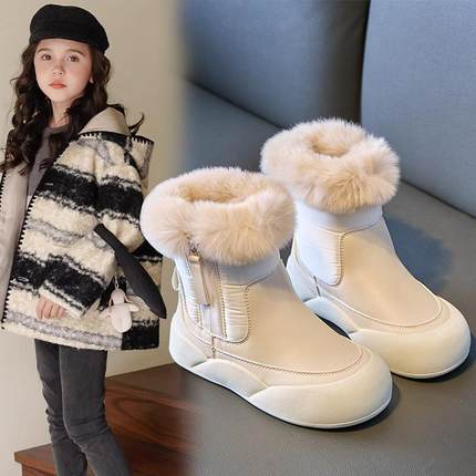 女童雪地靴冬季2026新款儿童棉靴加绒大棉女孩公主短靴中大童鞋子