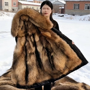 貂男新款派克服貉子皮毛一体内胆可拆卸保暖男冬季加厚仿皮草外套
