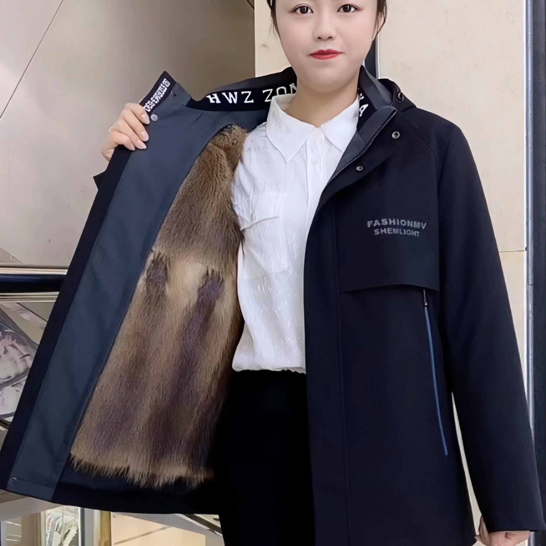 2025新款保暖派克服男短款皮毛一体山貂毛内胆冬装厚外套冬真皮草