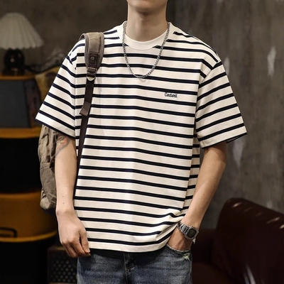 特琳露重磅260克纯棉条纹短袖T恤