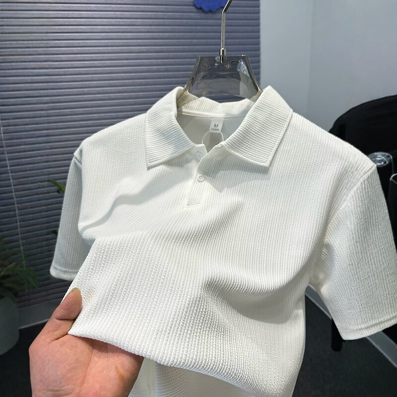 高端冰丝polo衫男短袖2026夏季男装宽松纯色百搭翻领t恤休闲衣服