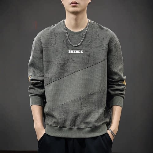 美式提花撞色拼接卫衣男士秋季