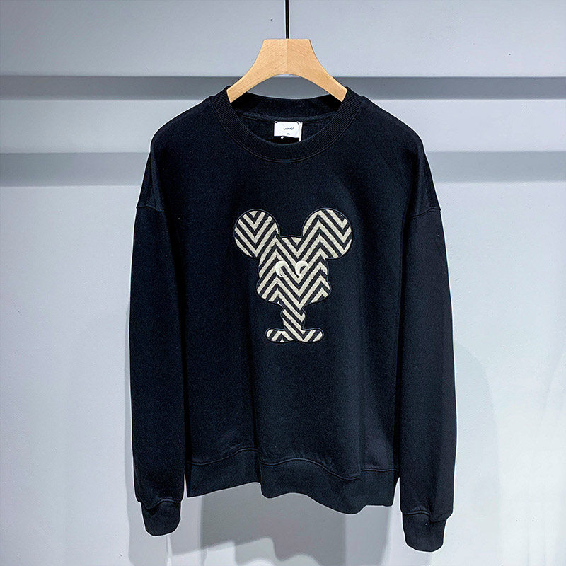 老鼠刺绣图案套头卫衣男春秋季宽松休闲打底无帽针织上衣ins潮流