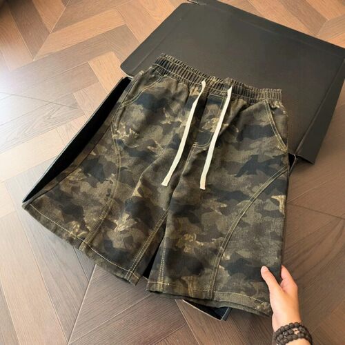 美式复古斜切迷彩牛仔短裤男款