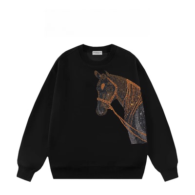 新春马年满钻骏马卫衣长袖上衣男