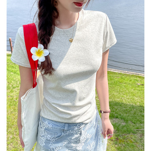 蟹老板耶 小领口纯棉正肩短袖宽松女式t恤夏季修身显瘦T恤上衣